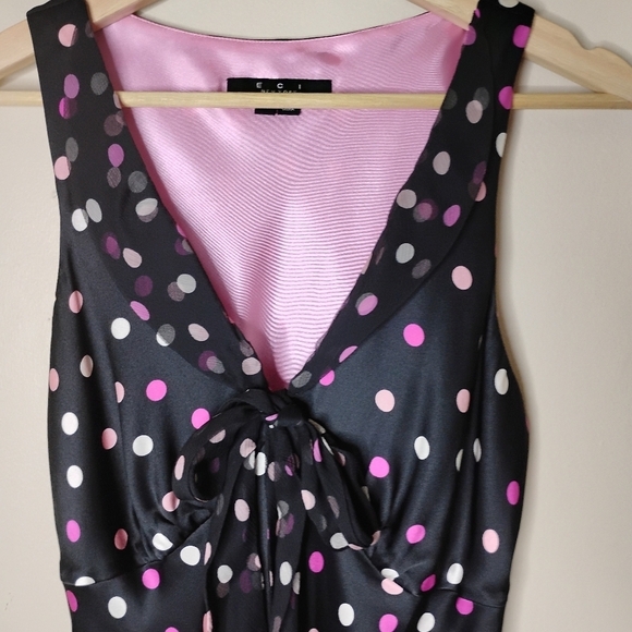 ECI New York Y2K Silk Babydoll Dress 8 Bow Front Retro Pin-Up Polka Dot Barbie - Picture 5 of 10